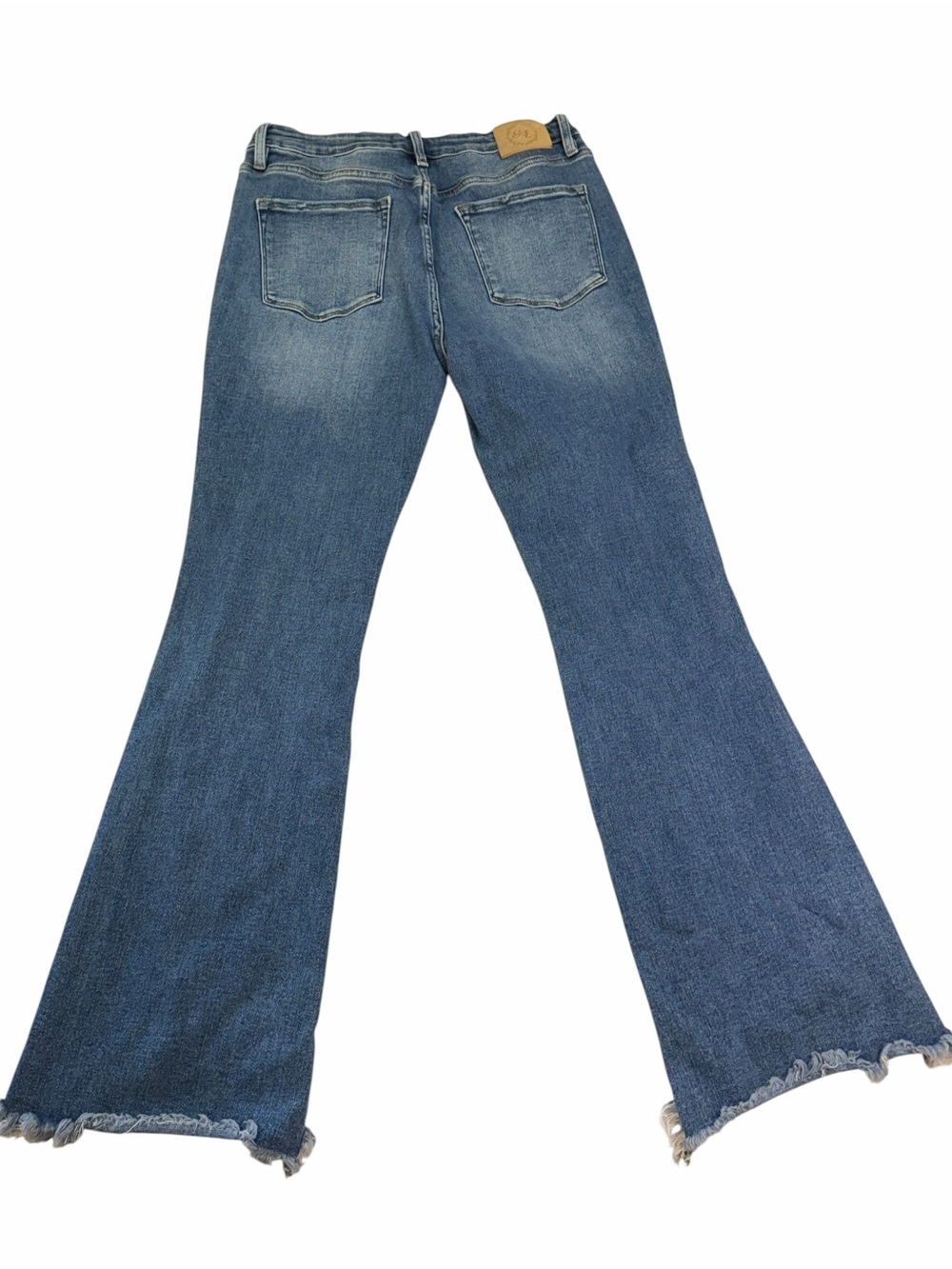 Blue Women's Flare Jeans with Frayed Hem - Picture 2 of 8